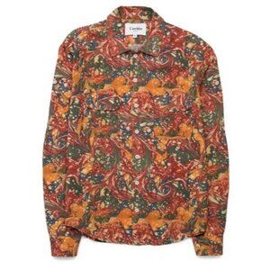 Corridor Mens Gold Red Marbleized Long Sleeve Collared Button Up Shirt Sz L New